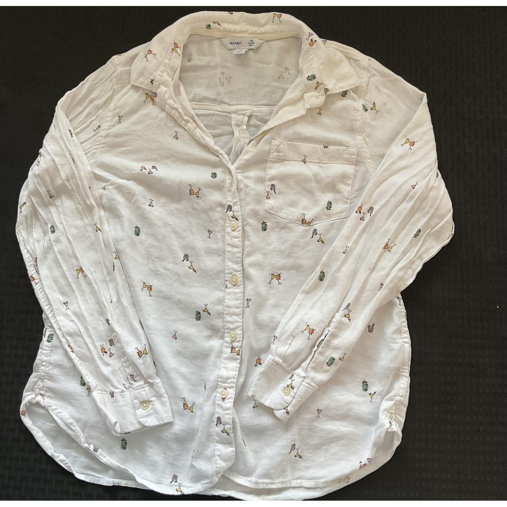 Old‎ Navy Shirt Womens Medium White The Classic Shirt Button Down Cocktail Print